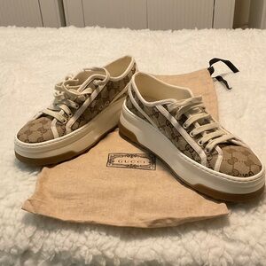 Gucci Monogram Beige and Cream Platform Sneakers (Worn Once)